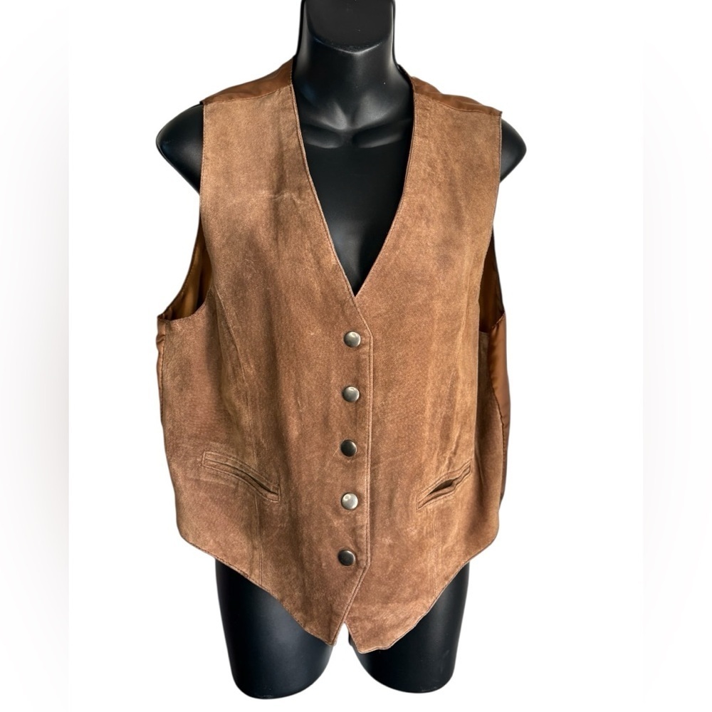 Gitano vintage Brown Women's button down genuine leather western Vest sz M
